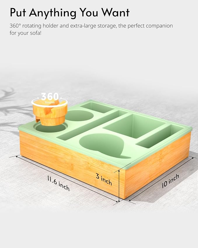 Couch Cup Holder Tray - Couch Organizer Caddy, Silicone Beach Caddy with Cup Holder, Sofa and Bed Drink Holder and Couch Tray Table for Snacks Beverage Remote (Green)-NeatNest