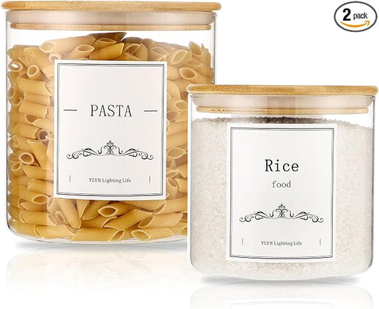 Brown Sugar Container- Cookie Jar (64oz/102oz) Set of 2-Large Glass Jar With Lid- Glass Jars Kitchen Canisters With Airtight Bamboo Lids- Food Storage Containers For Flour Sugar Cereal, Egg-NeatNest