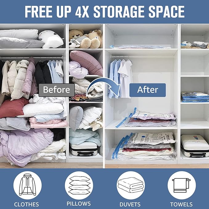 BoxLegend Vacuum Storage Bags with Electric Pump 22 Combo (1X-Jumbo, 4 Jumbo, 9 Large, 8 Medium) Thickened Vacuum Seal Bags for Clothing Space Saving for Coat Quilt Blanket Pillow Comforters-NeatNest
