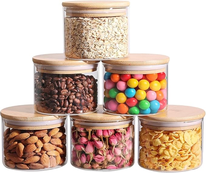 ComSaf 0.5 Qt Glass Food Storage Jars Set of 6, Clear Glass Storage Containers with Lids, Pantry Organization Jar, Spice, Blooming Tea, Coffee, Cookie and Sugar Container, Small jar Set for Kitchen-NeatNest