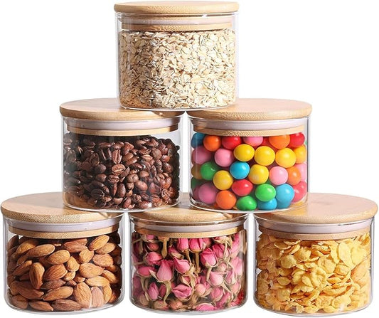 ComSaf 0.5 Qt Glass Food Storage Jars Set of 6, Clear Glass Storage Containers with Lids, Pantry Organization Jar, Spice, Blooming Tea, Coffee, Cookie and Sugar Container, Small jar Set for Kitchen-NeatNest