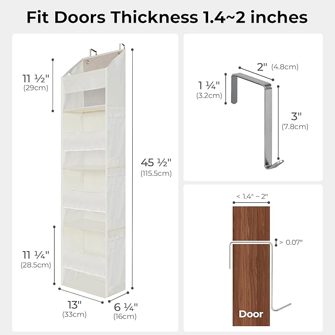 GRANNY SAYS Over The Door Organizer, 4-Shelf Behind The Door Storage with 6 Pockets and Clear Window, Anti Tilt Large Capacity Hanging Organizer for Baby Diapers, Toys, Purses, Beige, 1 Pack-NeatNest