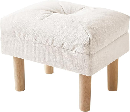 YMYNY 15.75" Small Footstool Ottoman, Footrest with Sponge Padded Seat, Step Stool for Sofa, Bedroom, Living Room, Entryway, Modern Change Shoes Stool, Wood Legs, Beige, UHBD023M