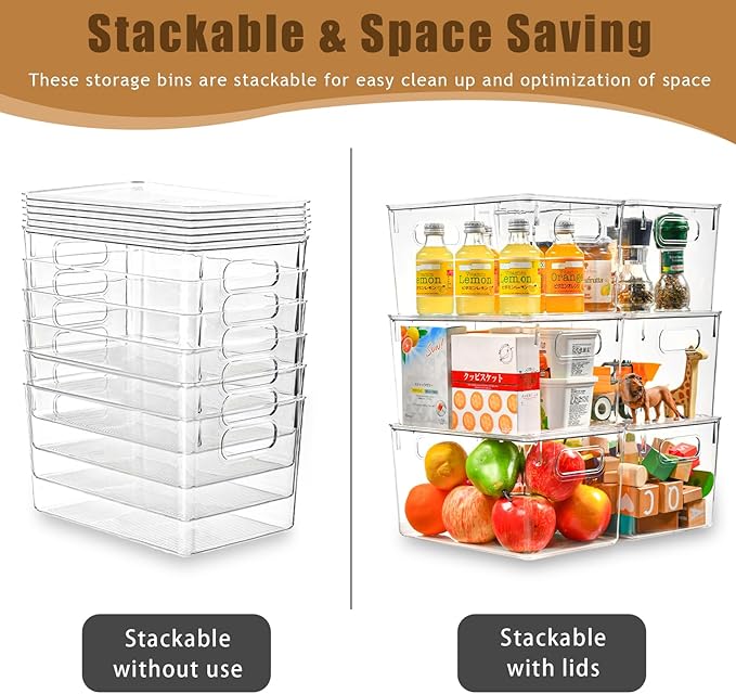 12 Pack Clear Storage Bins with Lids, 7 Quart Stackable Storage Boxes for Storage and Organization, Plastic Storage Containers with Lids, Plastic Bins with Handles for Office, Bedroom, Study Room-NeatNest