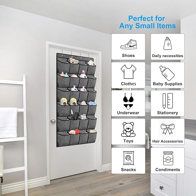 Over the Door Shoe Organizer,Hanging Shoe Rack Organizer for Closet Door,48 Pockets Shoe Storage Holder Zapateras Organizer for Kids Shoes,Flip Flops,Underwear,Socks,Cruise Essentials,Black,Set of 2-NeatNest