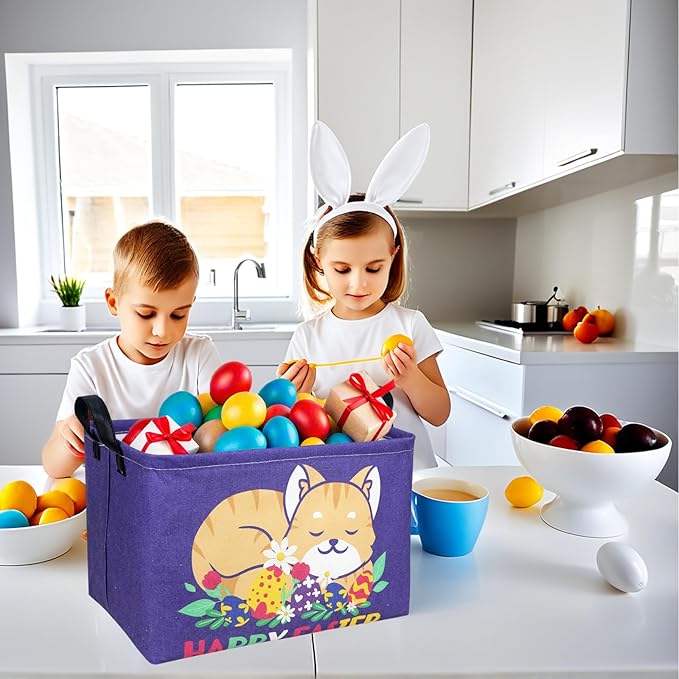 Cat Easter Basket for Kid Large Empty Easter Bunny Eggs Décor Storage Basket (Cat)-NeatNest