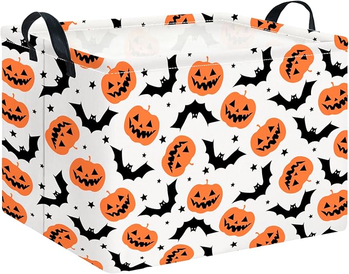 CLOCOR Rectangular Storage Basket Empty, Gift Basket for Halloween, Waterproof Storage Bin with Handles, Room Decor(Bat Pumpkin Halloween)-NeatNest