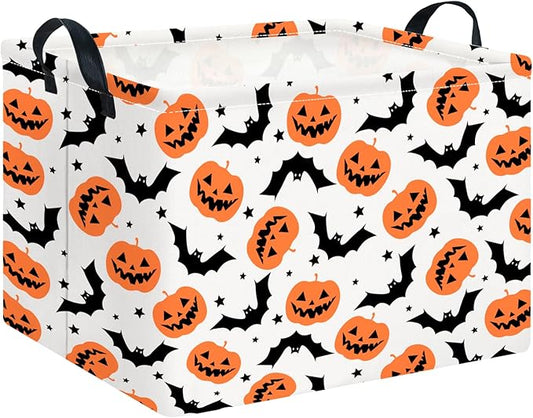 CLOCOR Rectangular Storage Basket Empty, Gift Basket for Halloween, Waterproof Storage Bin with Handles, Room Decor(Bat Pumpkin Halloween)-NeatNest