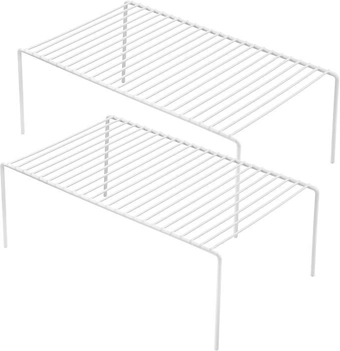 iPEGTOP Set of 2 Kitchen Cabinet Shelf Organizer, Medium (13 x 9.4 Inch) Bathroom Cabinet Organization Wire Shelf Rack, Rustproof Storage Space Saver Shelves for Countertops Pantries Utensils -White-NeatNest