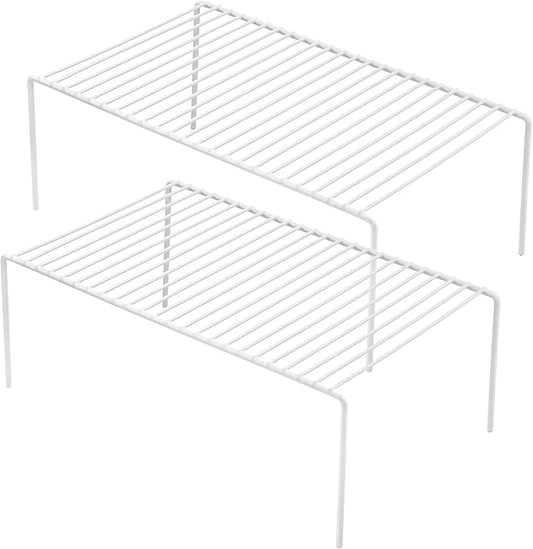 iPEGTOP Set of 2 Kitchen Cabinet Shelf Organizer, Medium (13 x 9.4 Inch) Bathroom Cabinet Organization Wire Shelf Rack, Rustproof Storage Space Saver Shelves for Countertops Pantries Utensils -White-NeatNest
