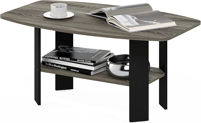 Furinno Simple Design Coffee Table, French Oak Grey/Black-NeatNest