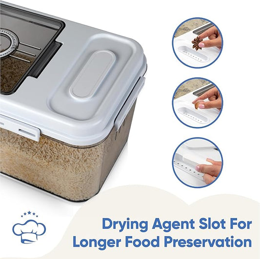 Chef's Path Extra Large Airtight Rice Storage Container with Measuring Cup, Pack of 1, 8 L Capacity, Kitchen and Pantry Canister for Rice, Flour, Sugar, and Baking Supplies-NeatNest