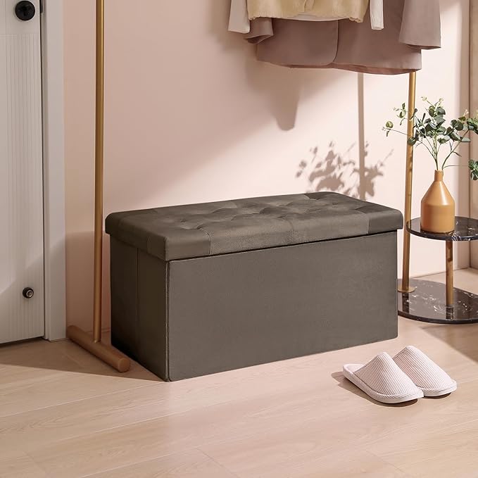 PRANDOM Extra Large Ottoman with Storage [1-Pack] Velvet Folding Small Square Foot Stool with Lid for Living Room Bedroom Coffee Table Dorm Dark Coffee 30.5x15x15 inches-NeatNest
