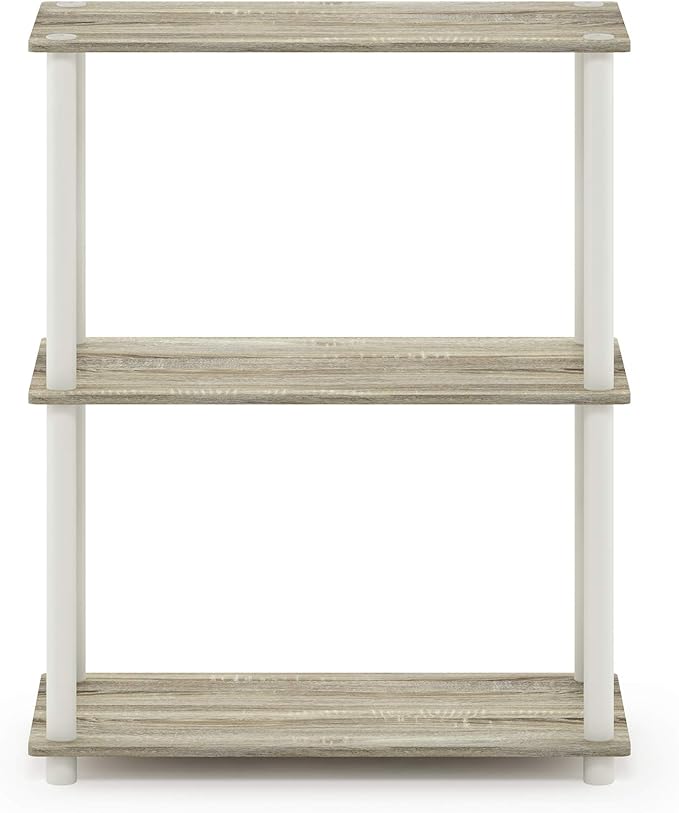 Furinno Turn-N-Tube 3-Tier Compact Multipurpose Shelf Display Rack, Sonoma Oak/White-NeatNest