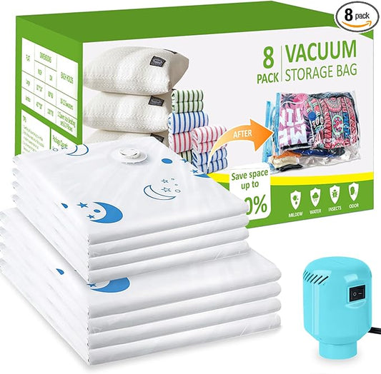 Vacuum Storage Bags with Electric Pump, 8-Pack Large Vacuum Seal Bags for Clothing Vacuum Bags for Travel Packing and Home Bedding Blankets Organization-NeatNest