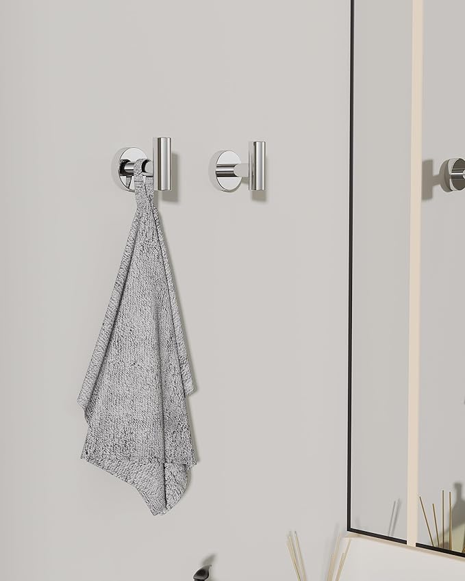 Chrome Bathroom Towel Hook, Coat Robe Clothes Hook for Kitchen Garage Wall Mounted 2 Pack, 304 Stainless Steel, Heavy Duty Door Hanger, Cabinet Closet Wall Hook for Hotel Pool (Polished Chrome)