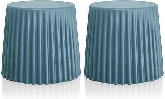 2xhome Set of 2 Modern Stackable Patio Stools | Versatile Coffee Table, Accent Ottoman, Dining Kitchen Chairs | Weather Resistant Plastic | Indoor Outdoor, Cafe Restaurant, Teal