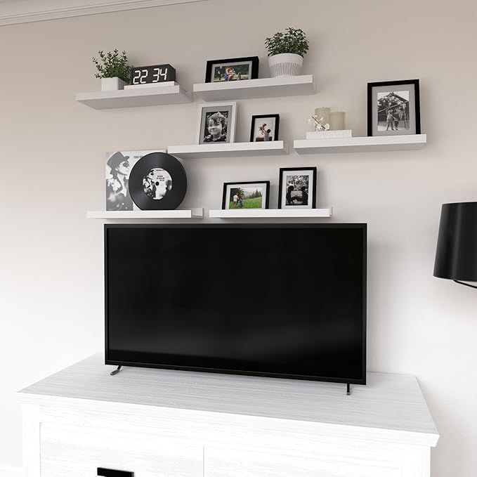 Floating Shelves Set of 6, White Wall Shelves with Lip, Display Shelves for Wall Decor, Modern Picture Ledge for Living Room, Bedroom, Nursery, Bathroom, Pictures, Books, Plants- White-NeatNest