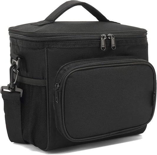 FlowFly Insulated Reusable Lunch Bag Adult Large Lunch Box for Women and Men with Adjustable Shoulder Strap,Front Zipper Pocket and Dual Large Mesh Side Pockets, Black-NeatNest