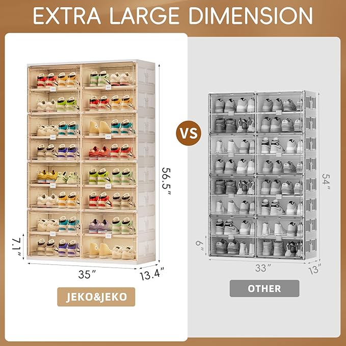 JEKO&JEKO 8 Tiers Foldable Shoe Rack Organizer Cabinet for Closet Entryway, Large Collapsible Shoe Storage Box with Magnetic Doors Fits Up to 32 Pairs (White)-NeatNest