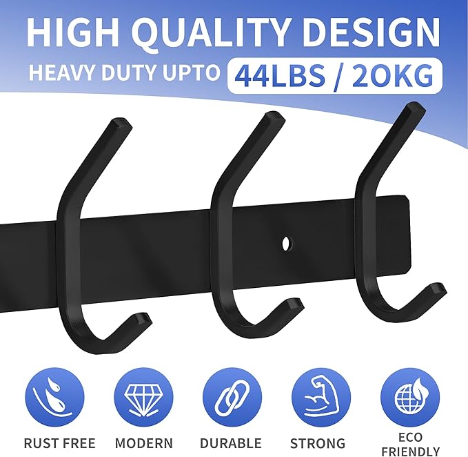 GlazieVault Black Coat Rack Wall Mount - Stainless Steel Coat Hooks for Wall (2 Pack) - Heavy Duty Coat Hanger Wall Mount for Hat Towel Jacket Clothes for Bathroom Door Hooks-NeatNest