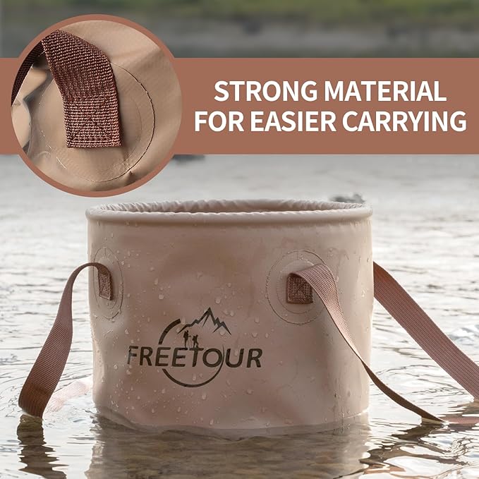 Baiao Collapsible Bucket 5 Gallon, Portable Collapsible Bucket with Handle, Folding Water Container for Fishing Camping Beach Hiking Home Travel Car Washing(Khaki 20L)-NeatNest