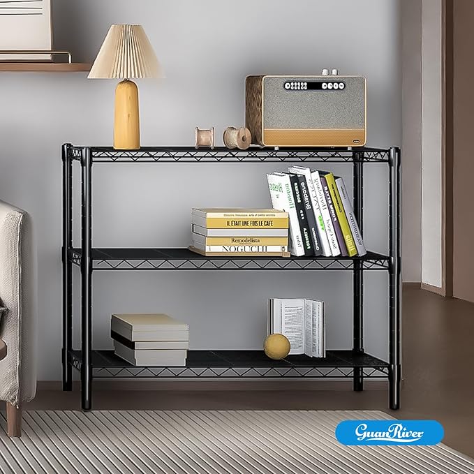 3-Shelf Adjustable Metal Shelf Wire Shelving Unit Storage Rack Display Shelf for Office,Kitchen,Bedroom,Bathroom,Laundry,Pantry Basement,Garage(Black,36" L x 14" W x 30" H)