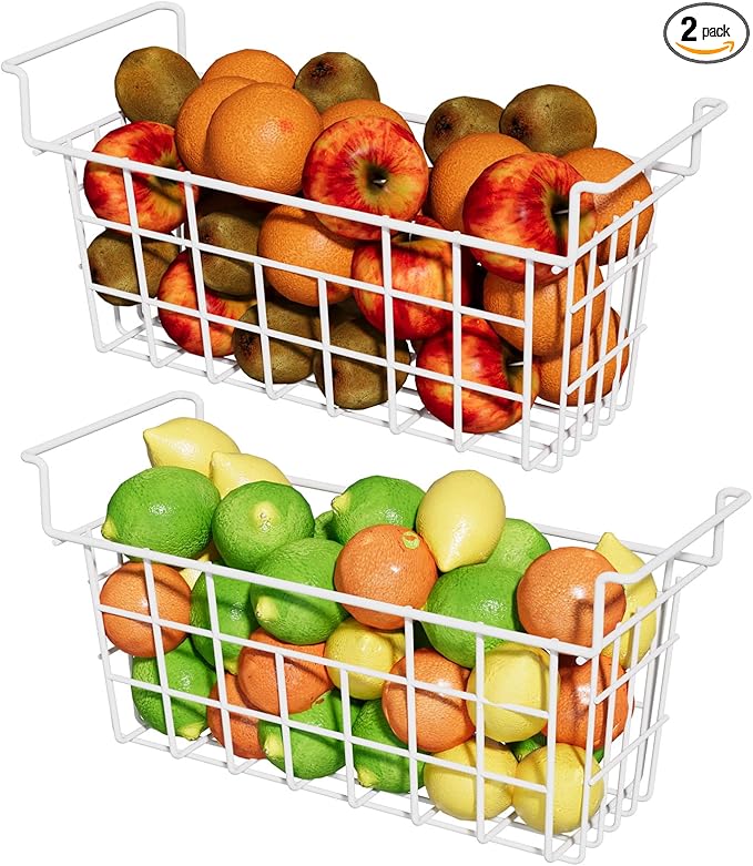 17.5 inch 2Packs Chest Freezer Organizer Bins, Deep Freezer Basket with Hanging Handles, Freezer Baskets, Fridge Organizer bins, Metal Wire Storage Baskets