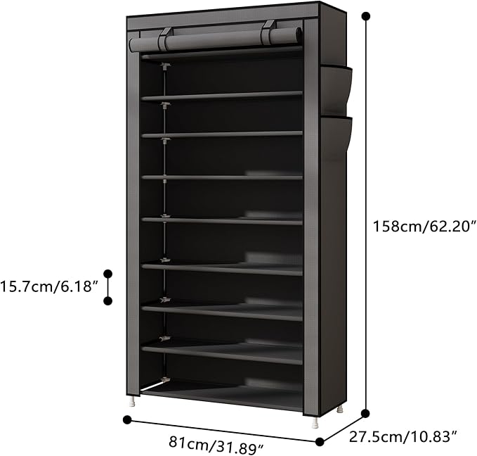 Laiensia 9-Tier Vertical Shoe Rack Organizer, Space Saving Shoe Storage Organizer, Non-Woven Cover Shoe Shelf Holds 36-45Pairs for Bedroom, Hallway, Closet Entryway, Grey-NeatNest
