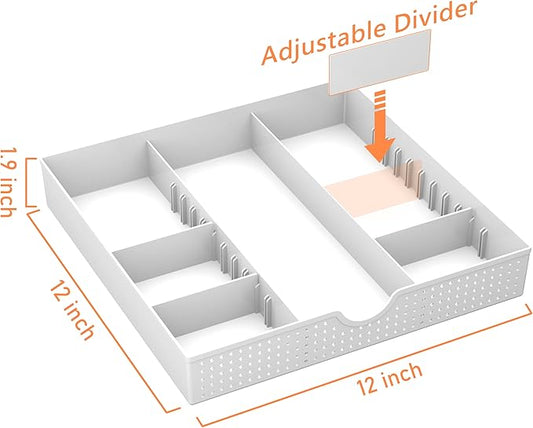 CAXXA 3 Slot Drawer Organizer with 4 Adjustable Dividers - Junk Drawer Storage for Makeup & Vanity, Office Desk Supplies and Accessories (WHITE, 1 PACK)-NeatNest