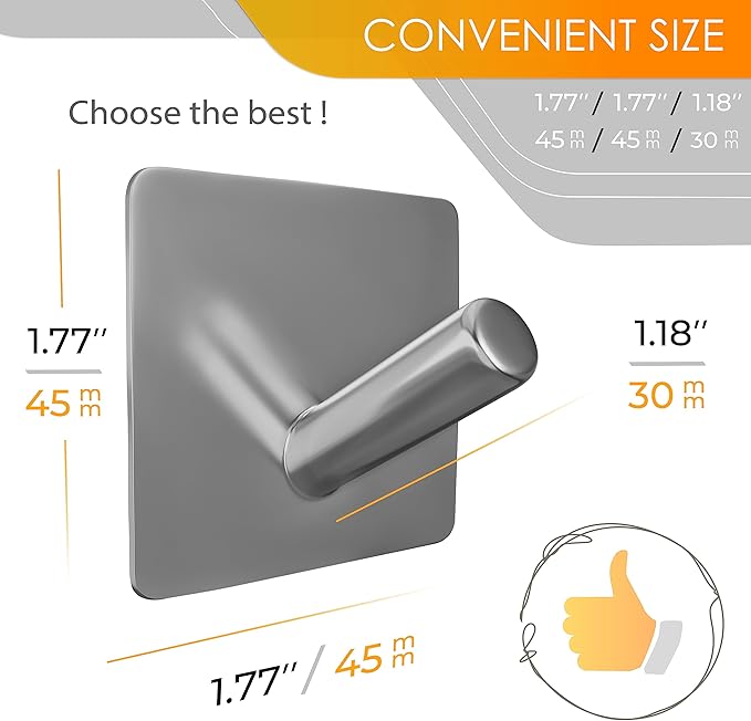 Brushed Nickel Self Adhesive Towel Hooks for Bathroom Wall Door Mounted - SUS304 Stainless Steel Strong Strips Stick on 3M Wall Hooks for Hanging Coat, Hat, Bag, Key, Jacket – 8 Pack-NeatNest