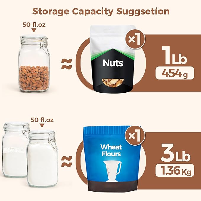 ComSaf Airtight Glass Canister Set of 3 with Lids 50oz Clear Food Storage Jars Square, Kitchen & Pantry Organization Food Storage Container for Canning, Sugar, Flour, Pasta, Candy, Cereal, Coffee-NeatNest