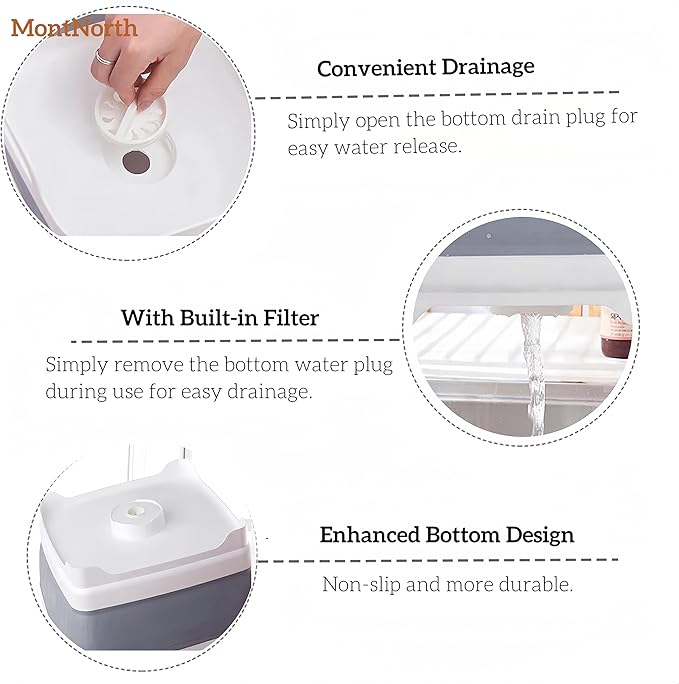 Collapsible Wash Basin 9L, Foldable Dish Tub with Drain Plug, Portable Collapsible Dish Basin, Camping Sink for Washing Dishes, Laundry & Kitchen Use,Gray-NeatNest