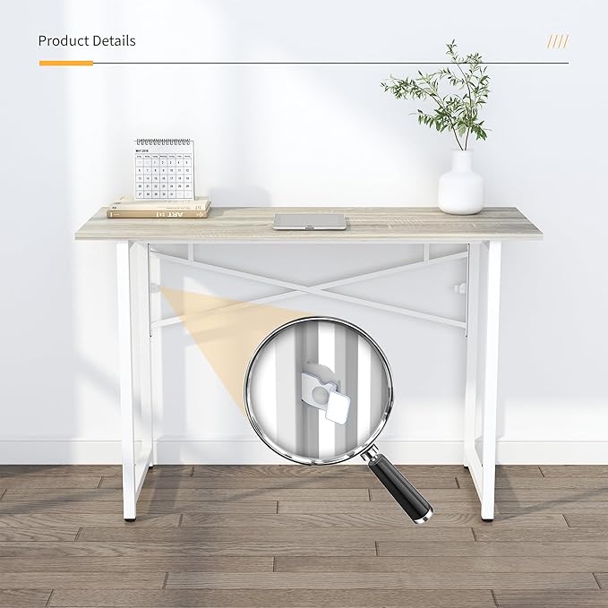 Folding Desk 47 inch No Assembly Required Home Office Table, Writing Gaming Computer Camping Desk, Beige-NeatNest