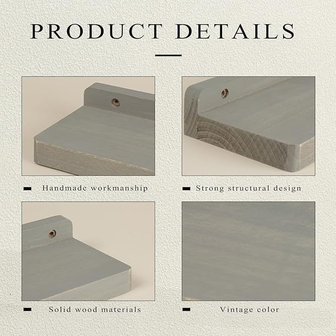 Freezing point Small Floating Shelf for Wall Set of 2 Natural Wood 8Inch Mini Wall Shelves Decor Plant Display Collectibles Mounted Kitchen Bathroom Bedroom Corner Decorative Storage Tiny Stand Grey-NeatNest