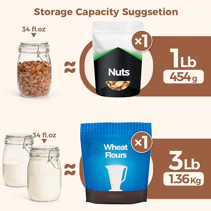 ComSaf Airtight Glass Canister Set of 3 with Lids 34oz Food Storage Jar Round - Storage Container with Clear Preserving Seal Wire Clip Fastening for Kitchen Canning Cereal,Pasta,Sugar,Beans,Spice-NeatNest