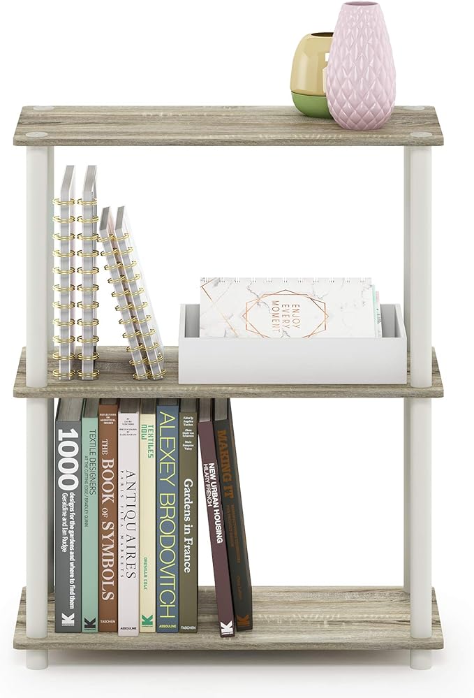 Furinno Turn-N-Tube 3-Tier Compact Multipurpose Shelf Display Rack, Sonoma Oak/White-NeatNest