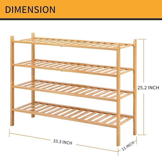 Long Shoe Rack, 4-Tier Bamboo Stackable Shoe Shelf Storage Organizer, Shoe Stand for Closet, Entryway and Hallway-NeatNest