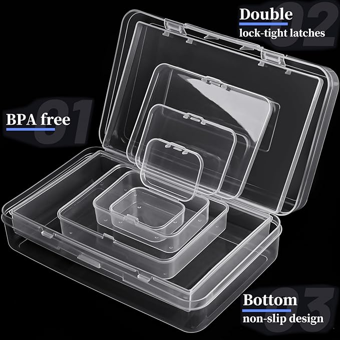 28 Pack Mixed Sizes Rectangular Mini Plastic Containers Clear Plastic Storage Boxes with Hinged Lids and Labels Empty Beads Organizers for Small Items Art Craft Jewelry Projects-NeatNest
