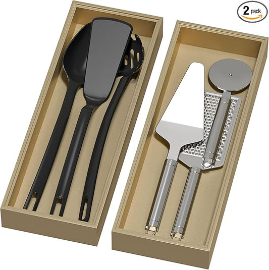 Bamboo Drawer Organizer - Extra Large Silverware & Utensil Organizer, 2 Pcs Toilet Toppers, Wooden Toilet Paper Basket (Gold, 17 X 6 X 2 Inch)-NeatNest
