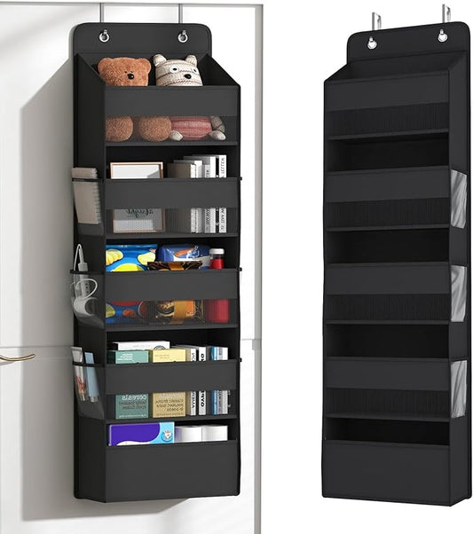 1 PC 5-Tier Over the Door Organizer, Heavy-Duty Large Deep Pocket Hanging With 5 Large Front & 6 Side Pockets With for Pantry, Kitchen, Bathroom, Dorm, Black