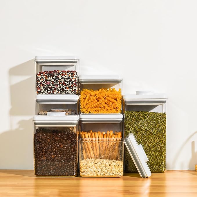 Food Airtight Containers storage with Lids 3 Pack (1800ml + 1200ml + 500ml) One Button Open/POP UP/Kitchen Storage Organization for Coffee Tea Brown Sugar Cereals