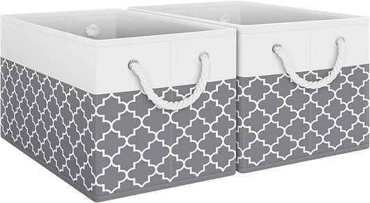 Fab totes Storage Bins [2-Pack], Foldable Storage Baskets for Organizing Toys, Books, Shelves, Closet, Large Storage Box with Rope Handles, Sturdy Organizer Bins,Clover Grey-NeatNest