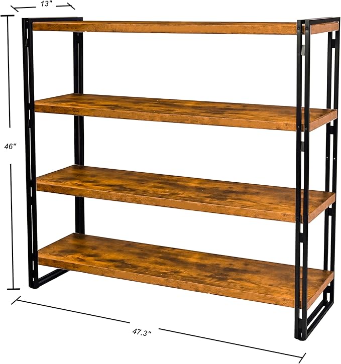 47" 4-Tier Bookshelf Rustic Wood and Metal Industrial Bookshelf for Home Office, Bedroom, Kitchen, Bathroom (Rustic Brown, 4-Tier)-NeatNest