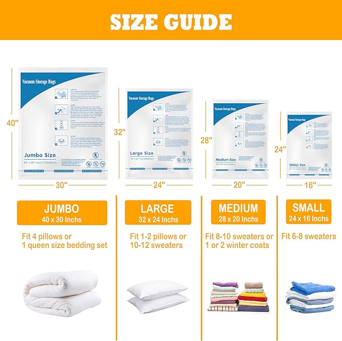 Vacuum Storage Bags 8 Medium, Space Saver Sealer Bags, Plastic Packaging Bags,Airtight Compression Bags for Clothes, Pillows, Comforters, Blankets, Bedding-NeatNest