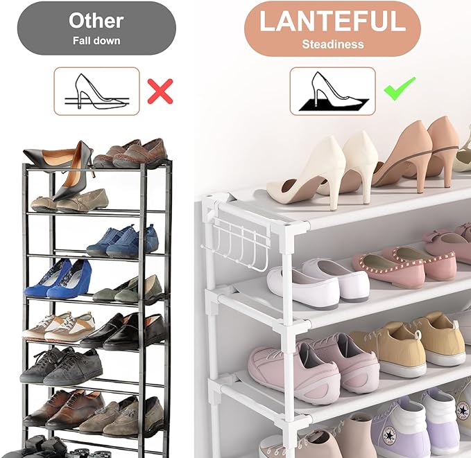 10 Tiers Shoe Rack 50 Pairs Large Capacity Tall Shoe Organizer Sturdy Shoe Storage with Two Hooks Space Saving Metal Wide Shoe Rack for Closet, Entryway, Bedroom, White-NeatNest