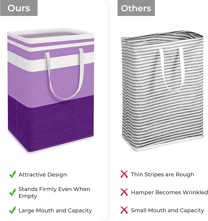HomeHacks 2 Pack Large Laundry Baskets, Waterproof, Freestanding Laundry Hampers, Collapsible Clothes Hamper with Reinforced Handles in Laundry, College Dorm, Bathroom, Bedroom (Purple, 75Lx2)-NeatNest