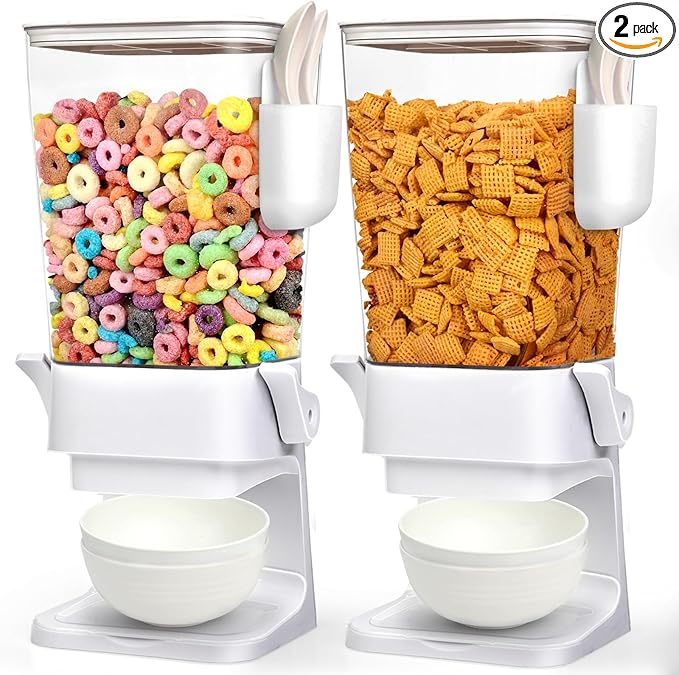 Cereal Dispenser Countertop with 4 Pack Bowls and Spoons 5.5 Qt Large Cereal Storage Container Holder for Pantry Dry Food Nut Dispenser Snack Candy Organizer Kitchen Organization for Oatmeal Granola-NeatNest