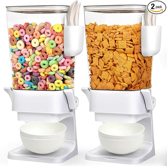 Cereal Dispenser Countertop with 4 Pack Bowls and Spoons 5.5 Qt Large Cereal Storage Container Holder for Pantry Dry Food Nut Dispenser Snack Candy Organizer Kitchen Organization for Oatmeal Granola-NeatNest