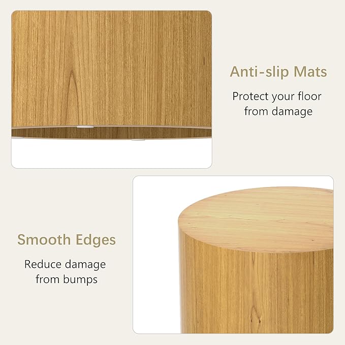 Nesting Coffee Table Set of 2, Round Wooden Coffee Tables Modern Circle End Table Side Tables for Small Spaces Living Room, Bedroom, Balcony, Office, Wood Color